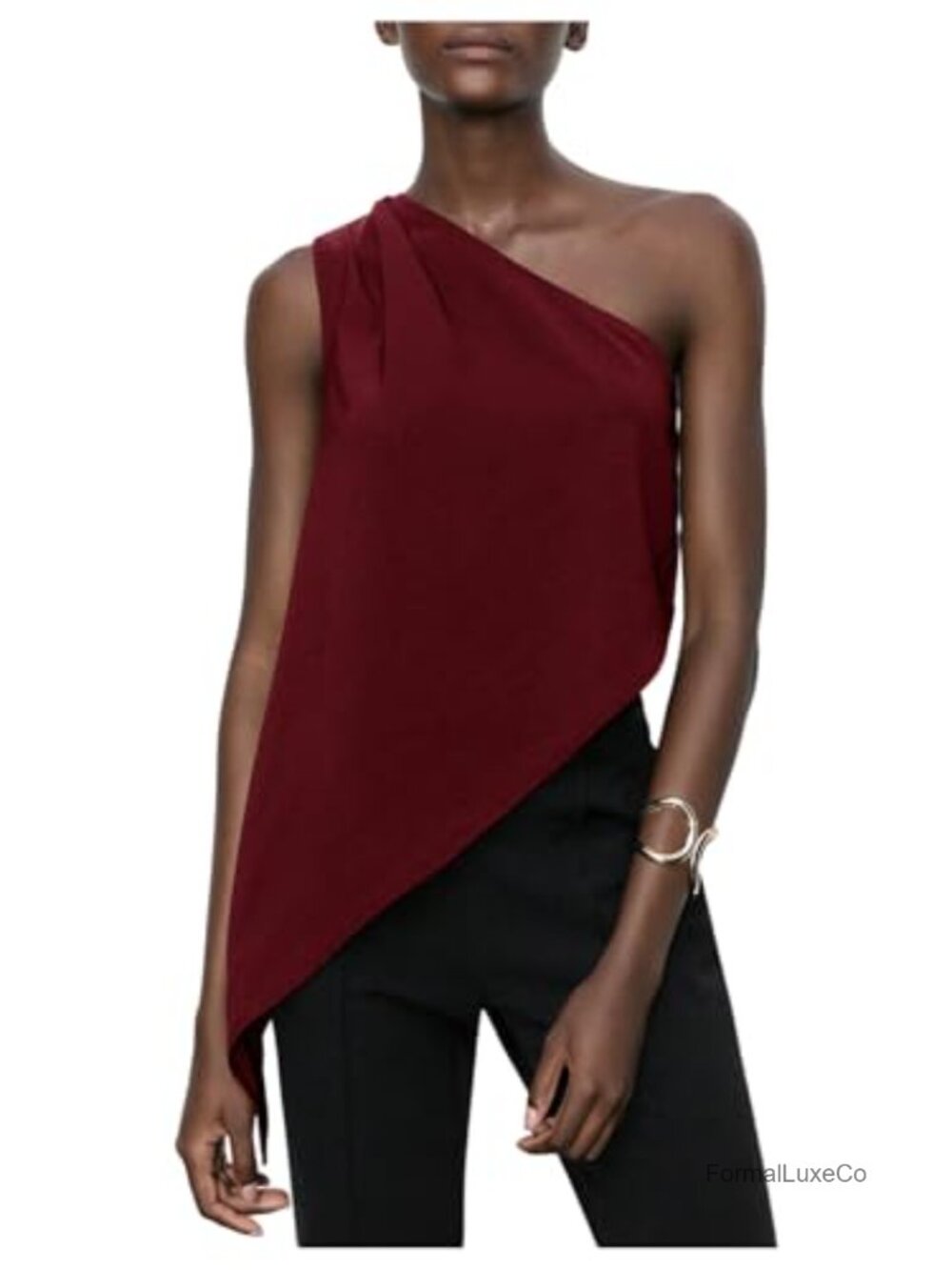 One Shoulder Asymmetrical Sleeveless Blouse Womens Vacation Top